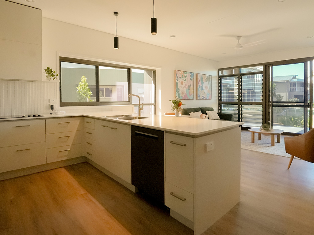 open plan kitchen dining living area in Assisi apartment