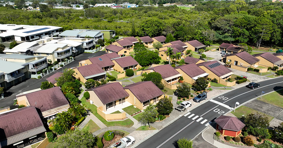 aerial view of Crowley villas and Apartments adjoining trees